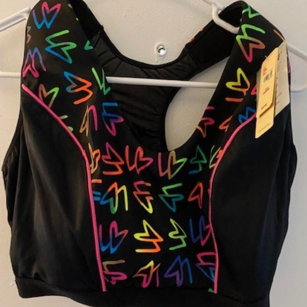 Lane Bryant Active Racerback  Sports Bra - Black with Colorful Logo Print